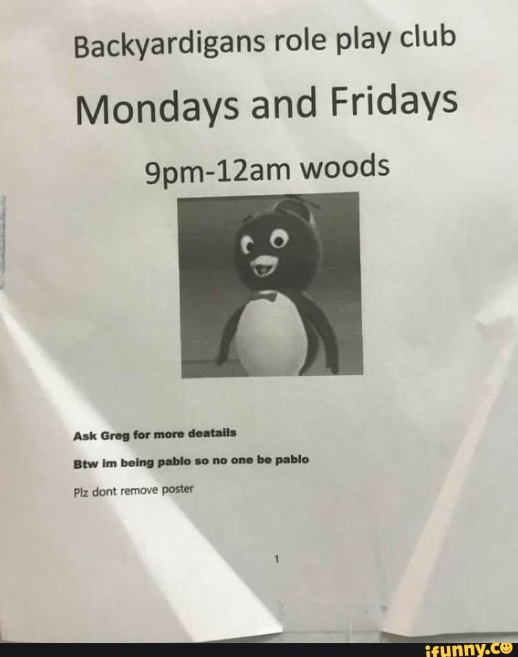 Backyardigans role play club Mondays and Fridays Ask Greg for more