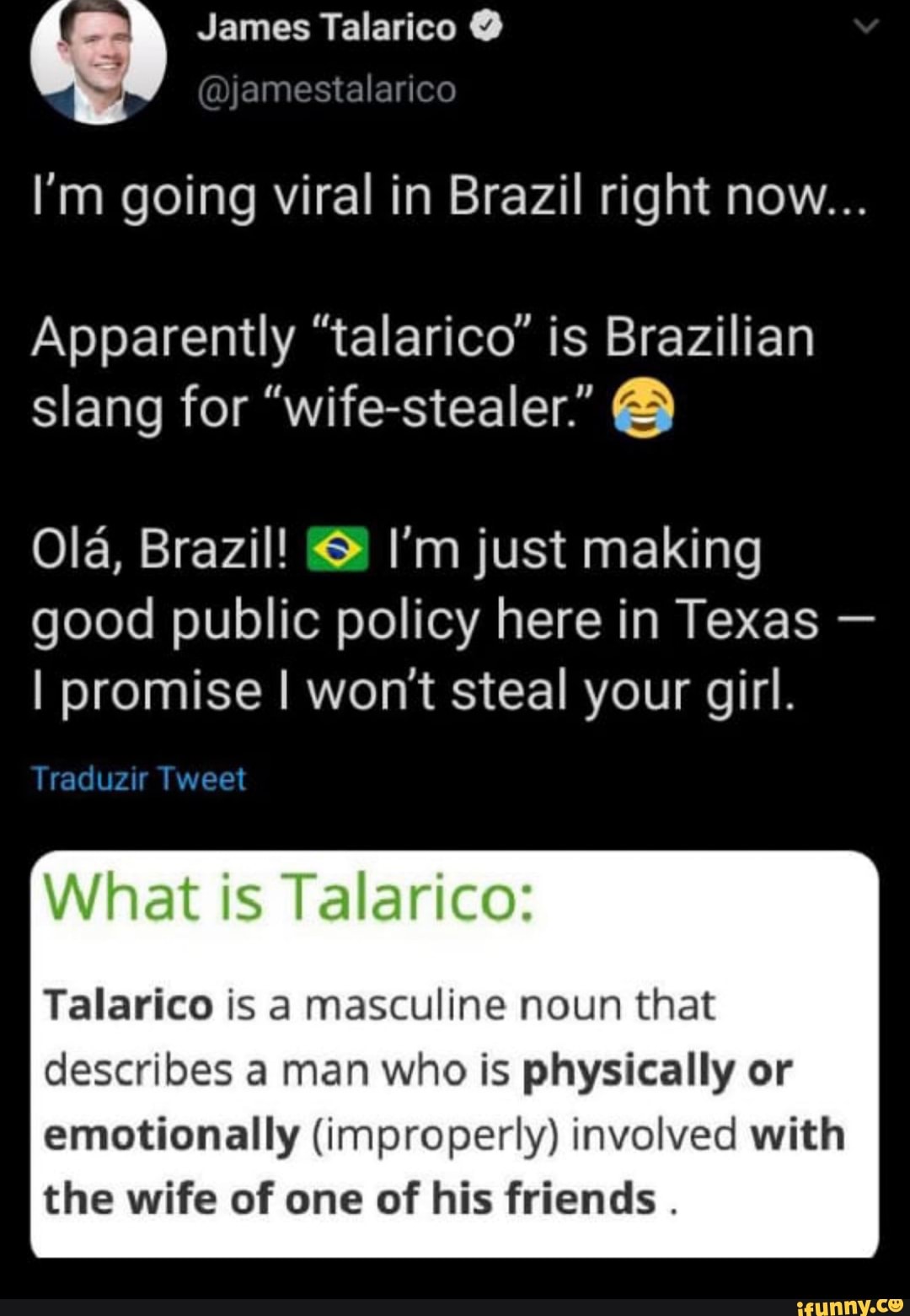 James Talarico (Djamestalarico I'm going viral in Brazil right now