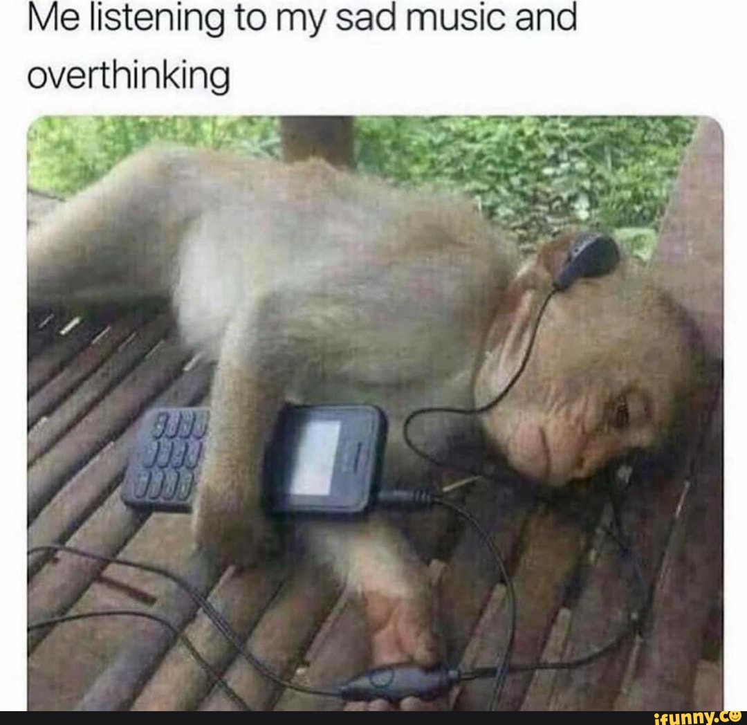 THE MONKEY MAKES IT MORE FUNNY Me listening to my sad music and  overthinking - iFunny