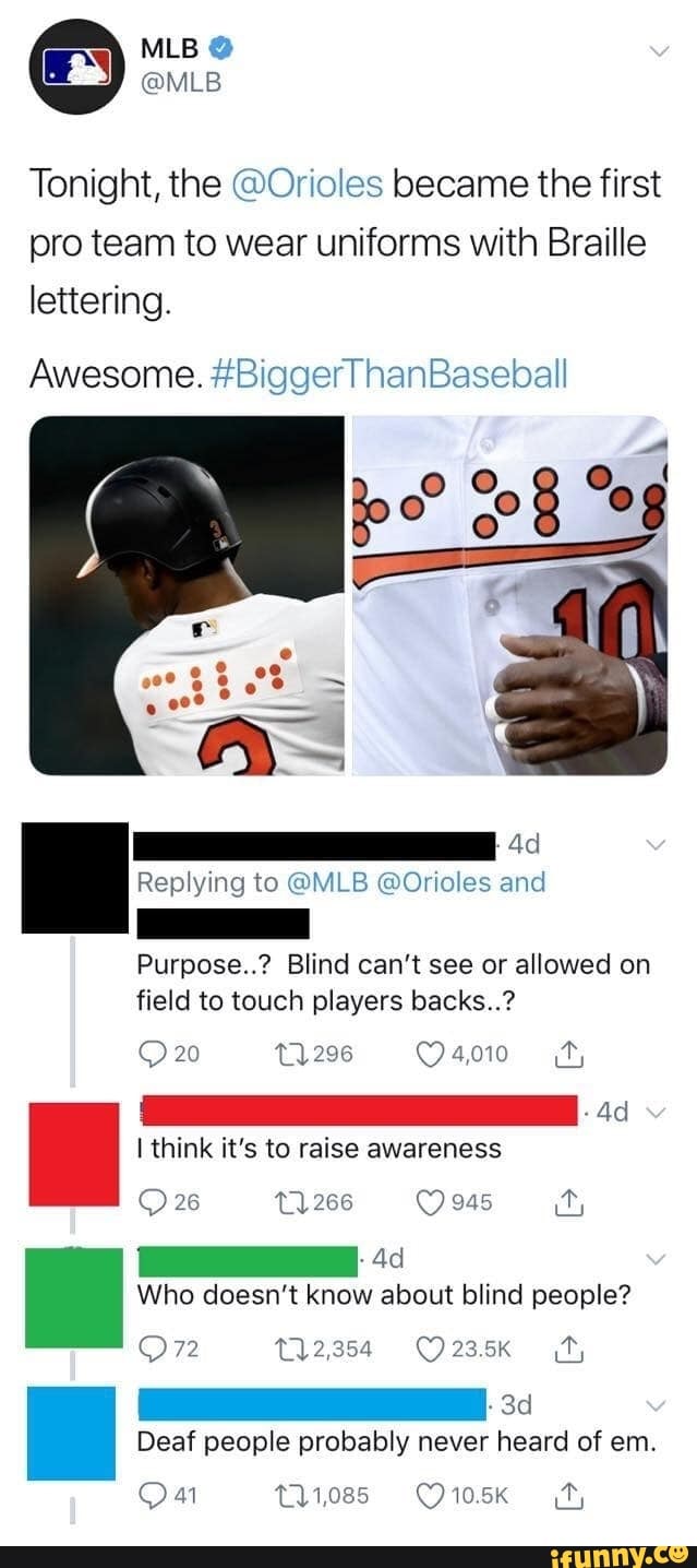 Baltimore Orioles will be wearing Braille-lettering jersey today