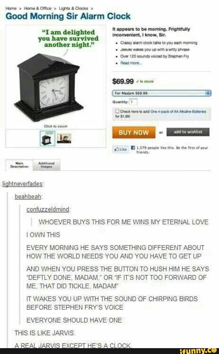 Home > Home & Office > Lights & Clocks > Good Morning Sir Alarm Clock
