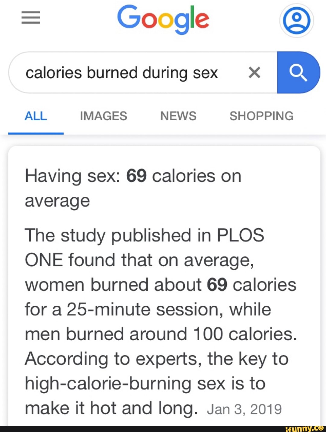 Google O calories burned during sex X ALL IMAGES NEWS SHOPPING Having sex:  69 calories on