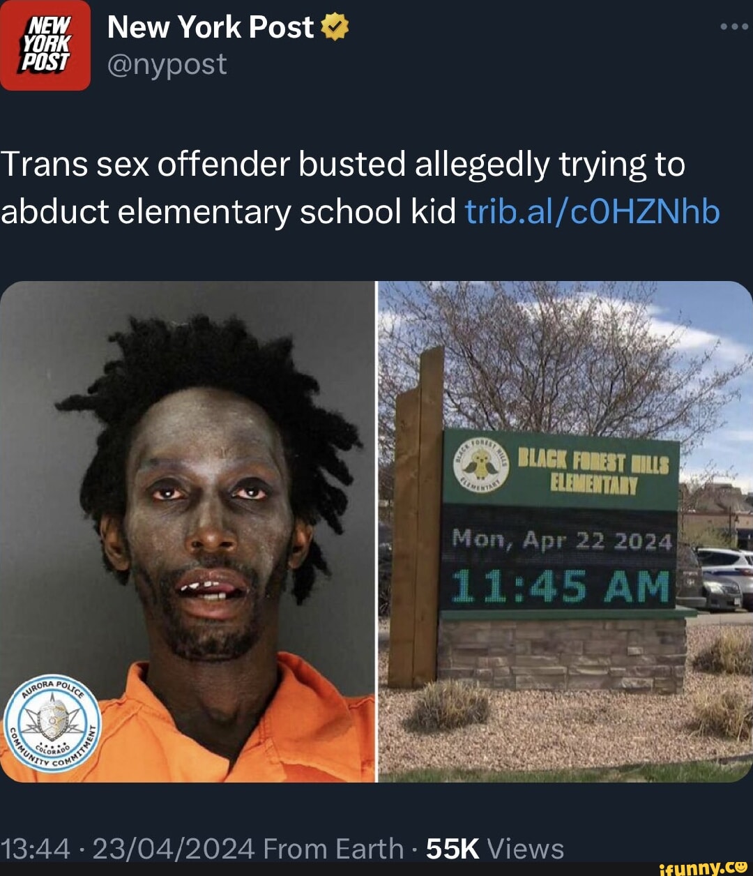 New York Post PUST @nypost Trans sex offender busted allegedly trying to  abduct elementary school kid Mar, Ap 22 - From Earth - Views - iFunny Brazil