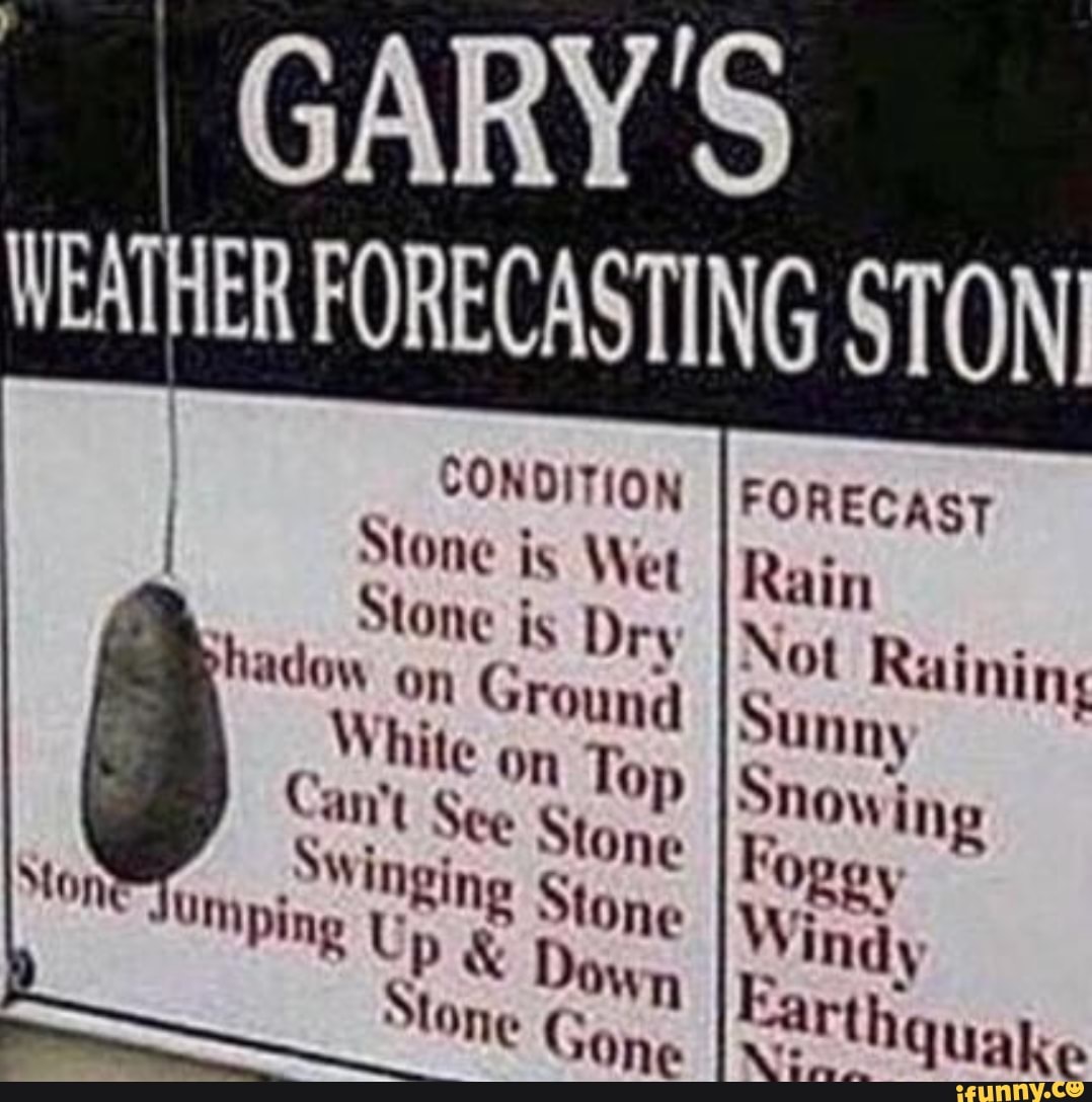 GARY'S WEATHER FORECASTING STON CONDITION Stone is Wet Stone is Dry On Ground \ lite on FORECAST