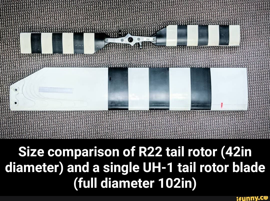Size comparison of R22 tail rotor (42in diameter) and a single UH-1 ...