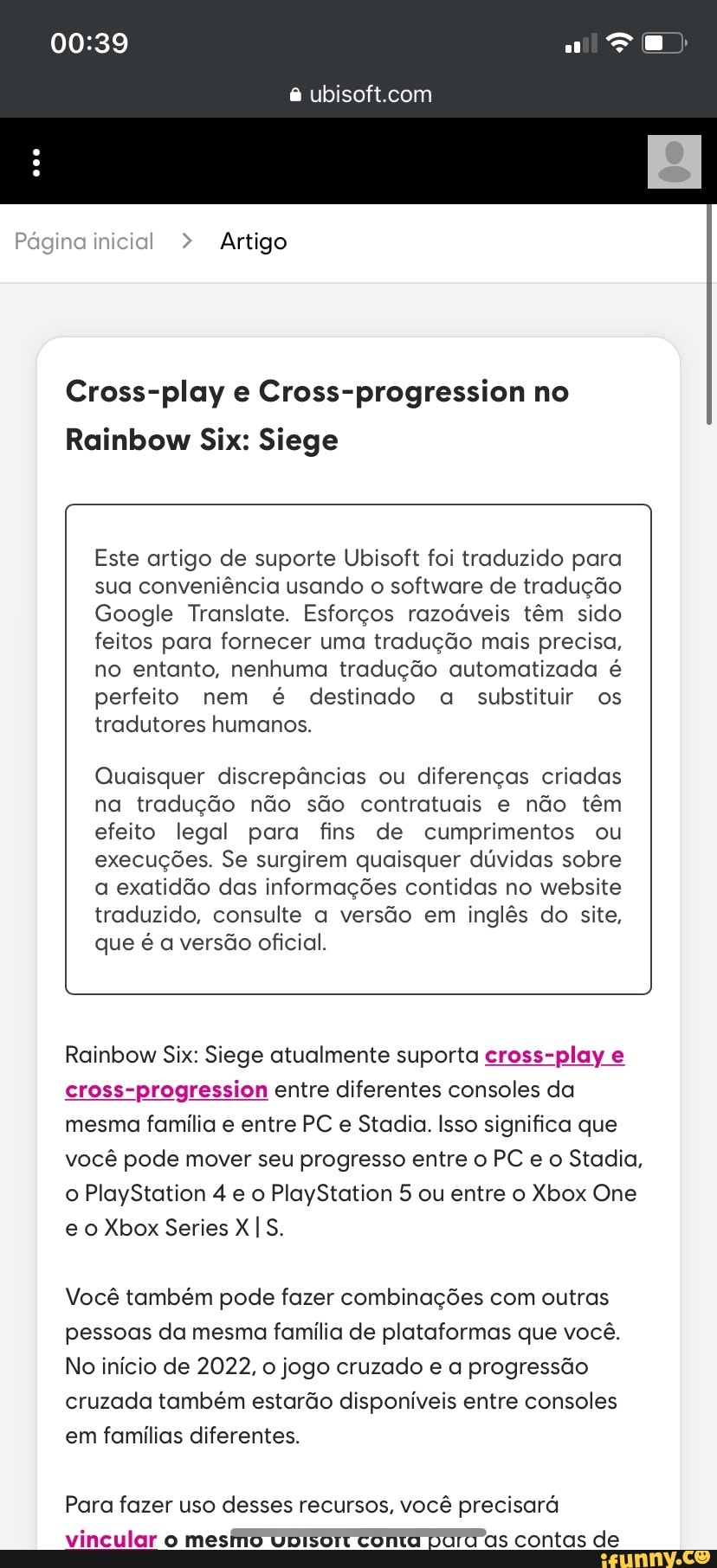 Página inicial > Artigo Cross-play e Cross-progression no Rainbow Six:  Siege Este artigo de suporte