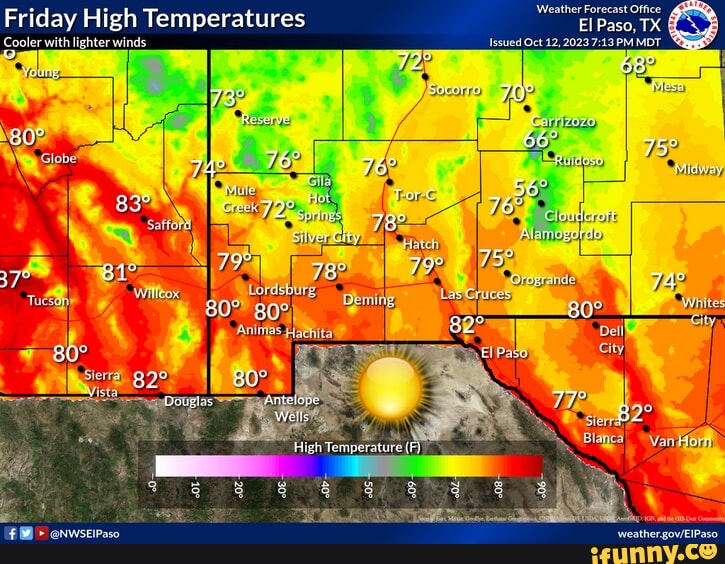 Friday High Temperatures El Paso, TX Cooler with lighter winds Issued ...