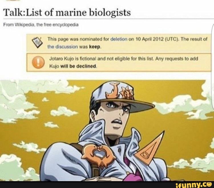 Wikipedia kept declining the requests to put Jotaro in the list of