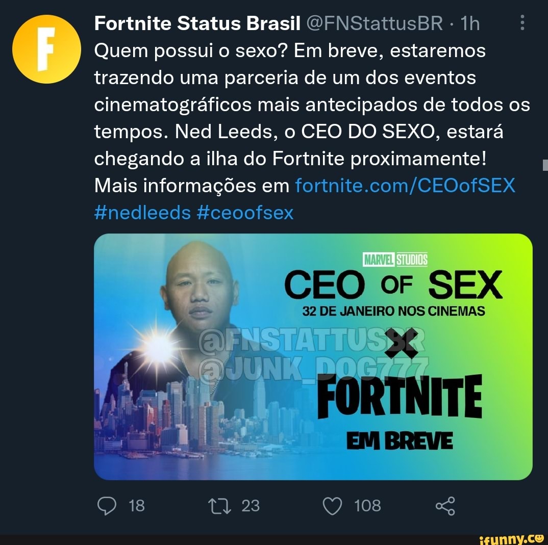 Fortnite Status Brasil OFNStattusBR - ih Quem possui o sexo? Em breve,  estaremos trazendo uma parceria de