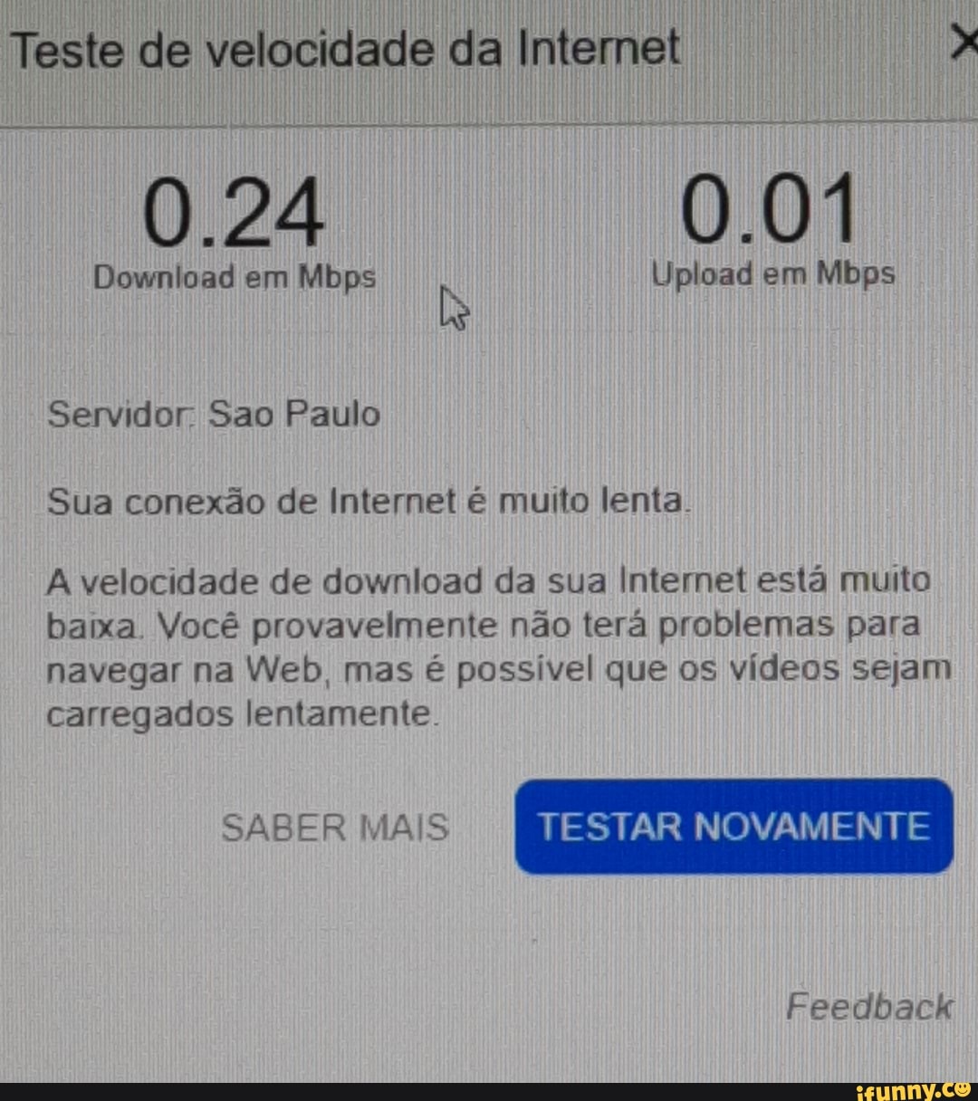 Teste de velocidade da conexão de internet