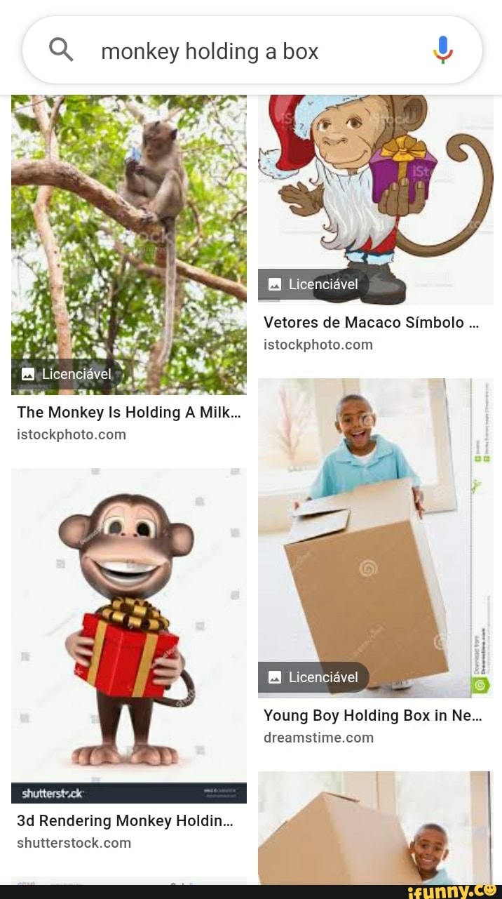 Q. monkey holding a box Licenciável Vetores de Macaco Símbolo Licenciável  The Monkey Is Holding A Milk... Licenciável Young Boy Holding Box in Ne...  Rendering Monkey Holdin... - iFunny Brazil