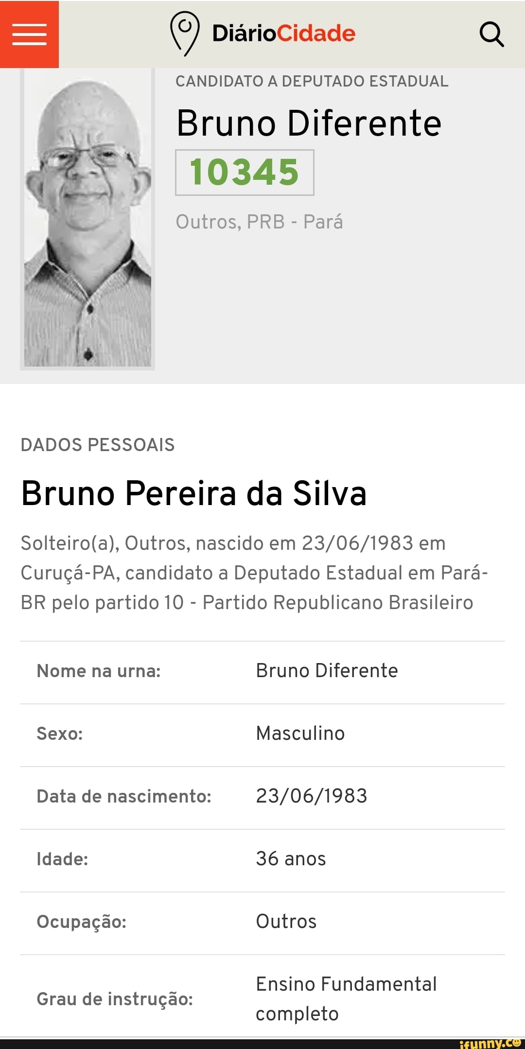 Bruno Diferente 10123 PRB Candidato a Vereador Curuçá, PA