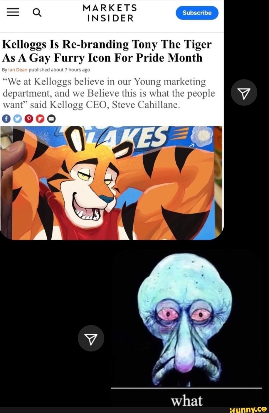 MARKETS INSIDER published Kelloggs Is Re-branding Tony The Tiger As A Gay  Furry Icon For