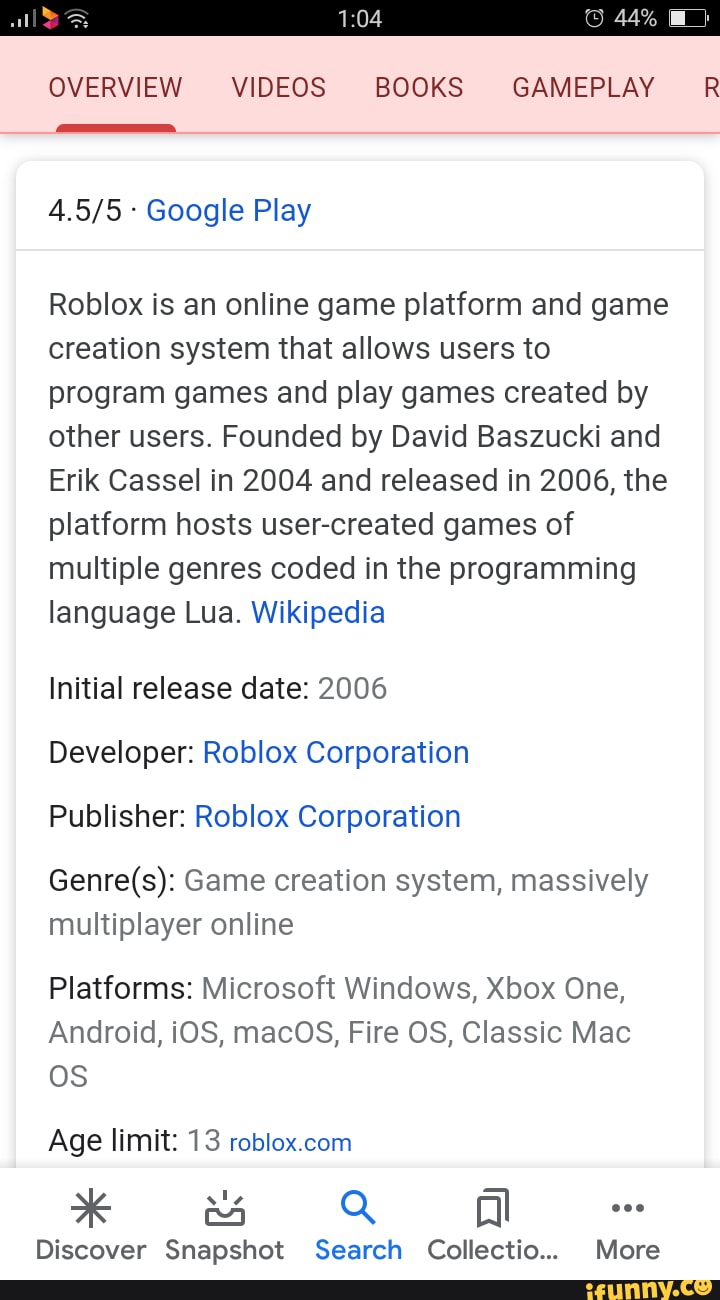 This is about Roblox - 44% OVERVIEW VIDEOS BOOKS GAMEPLAY R - Google Play  Roblox is an online game platform and game creation system that allows  users to program games and play