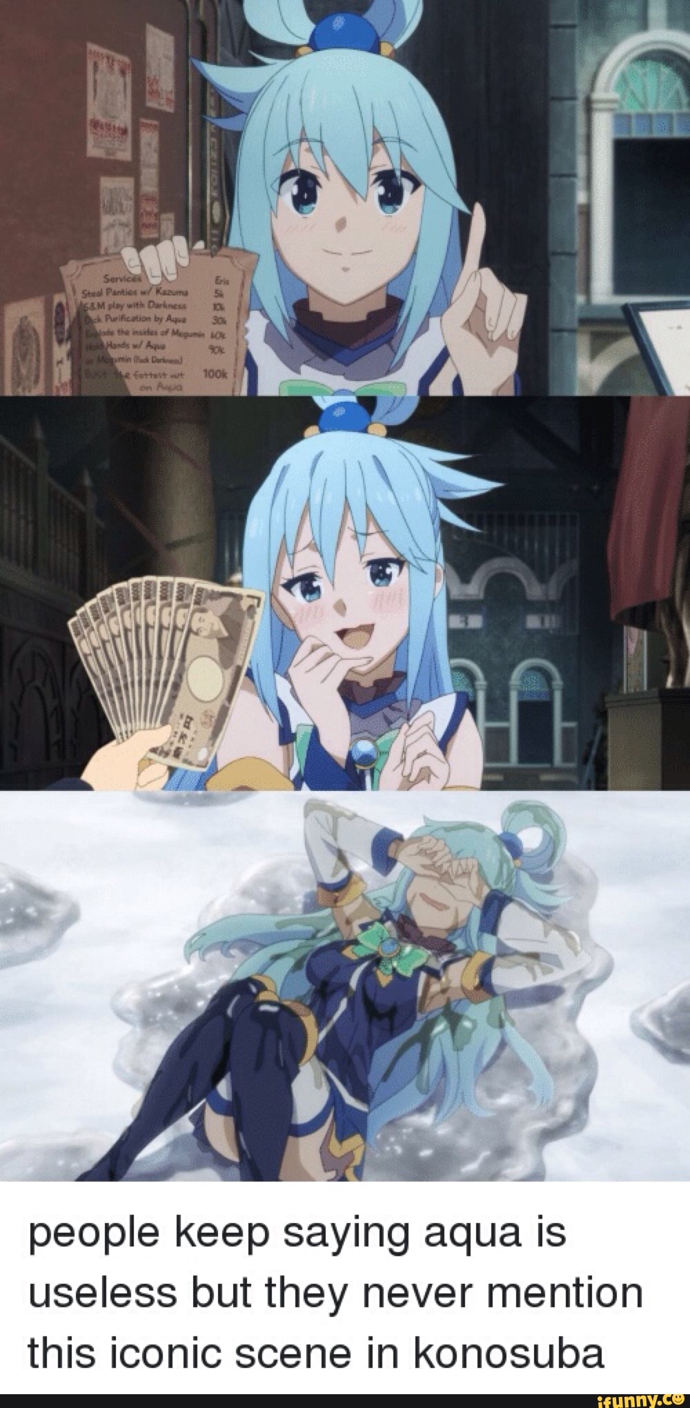 People keep saying aqua is useless but they never mention this iconic scene  in konosuba - iFunny Brazil