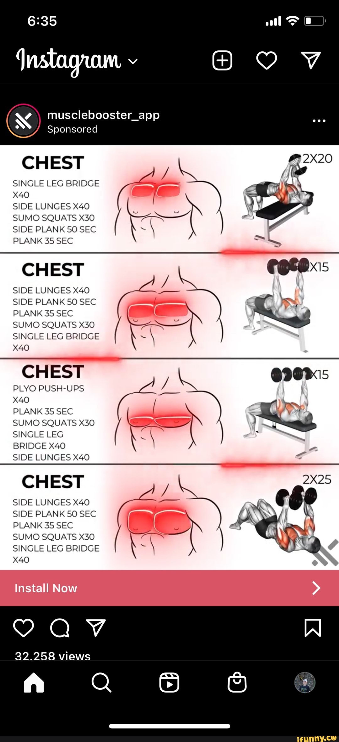 Iustagrom musclebooster app Sponsored all 2X20 CHEST SINGLE LEG