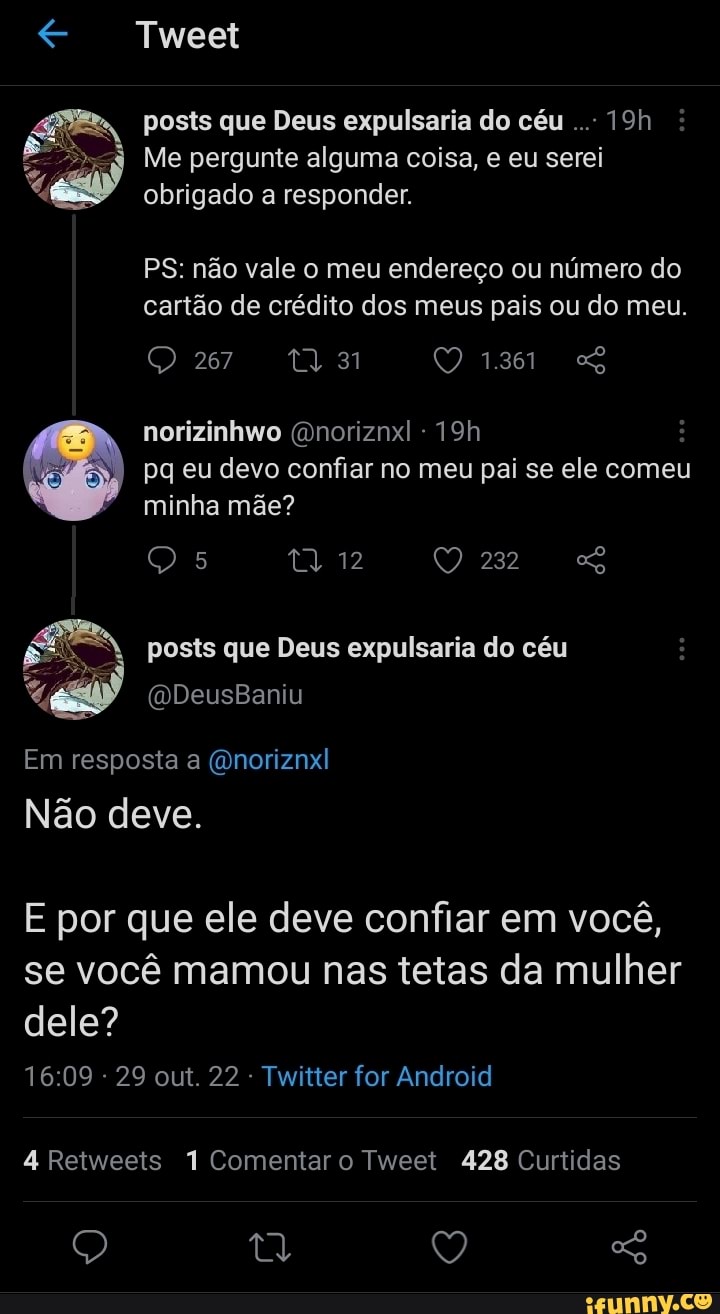 Tweet posts que Deus expulsaria do céu 5