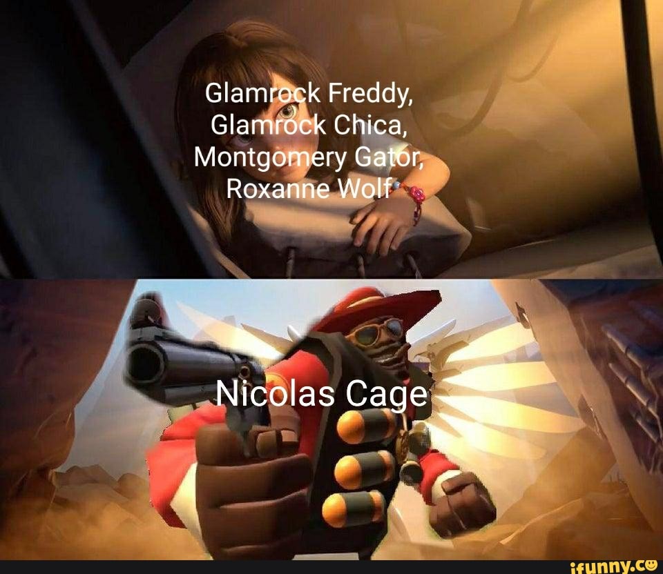 Glamrock Freddy, Glamrock Chica, Montgomery Gator, Roxanne Wolf Nicolas  Cage 4 7 - iFunny Brazil