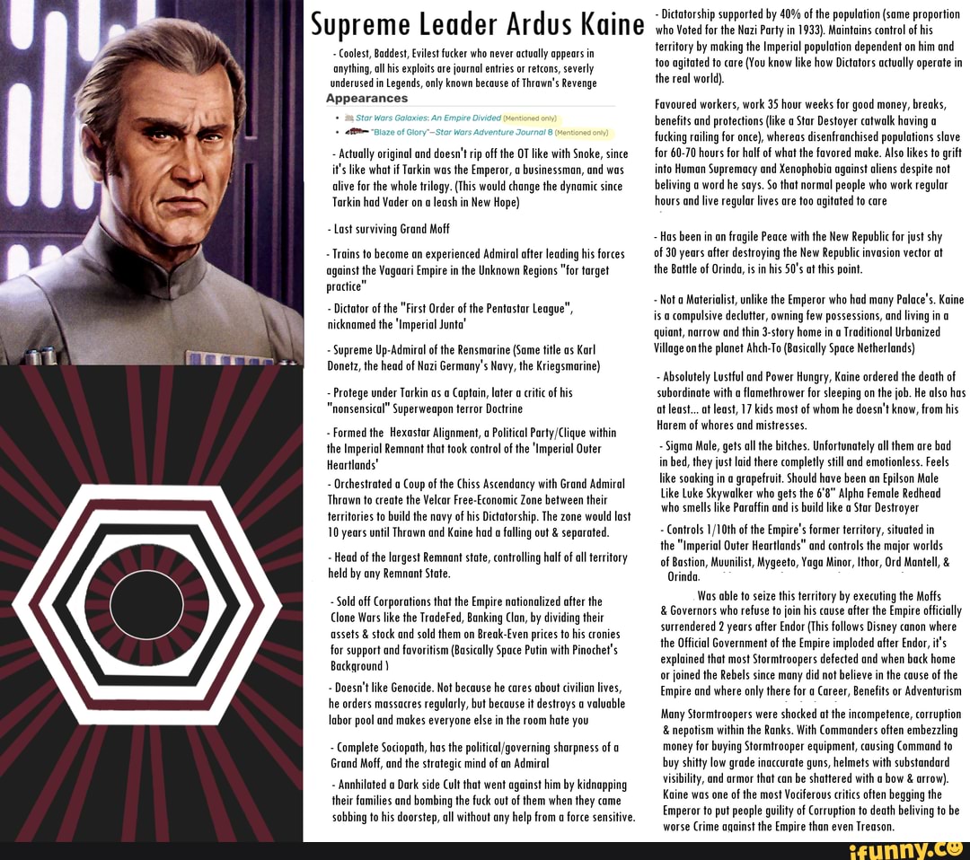 Star Wars - Supreme Leader Ardus Kaine Coolest, Baddest Evilest fucker ...