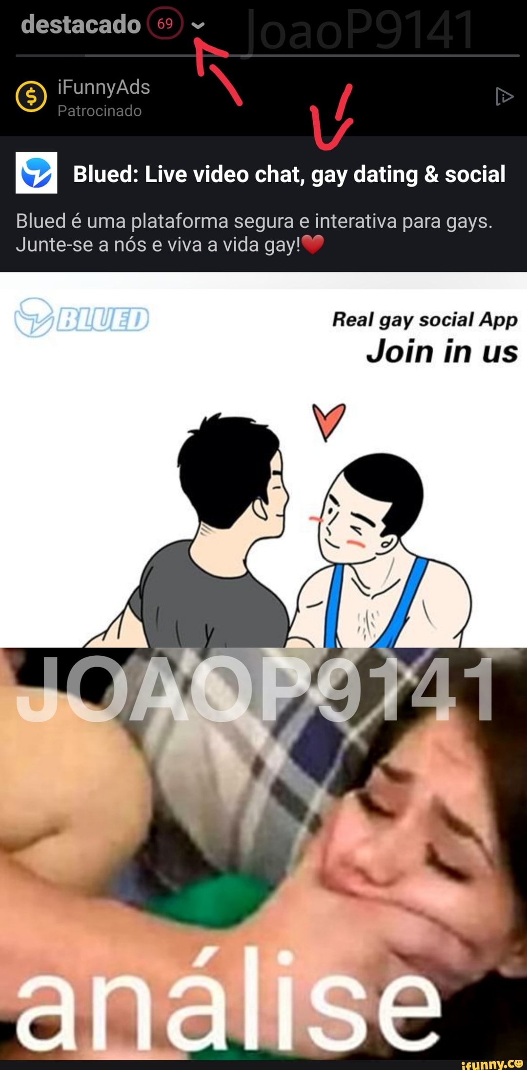 Destacado iFunnyAds Patrocinado Blued: Live video chat, gay dating social  Blued é uma plataforma segura e