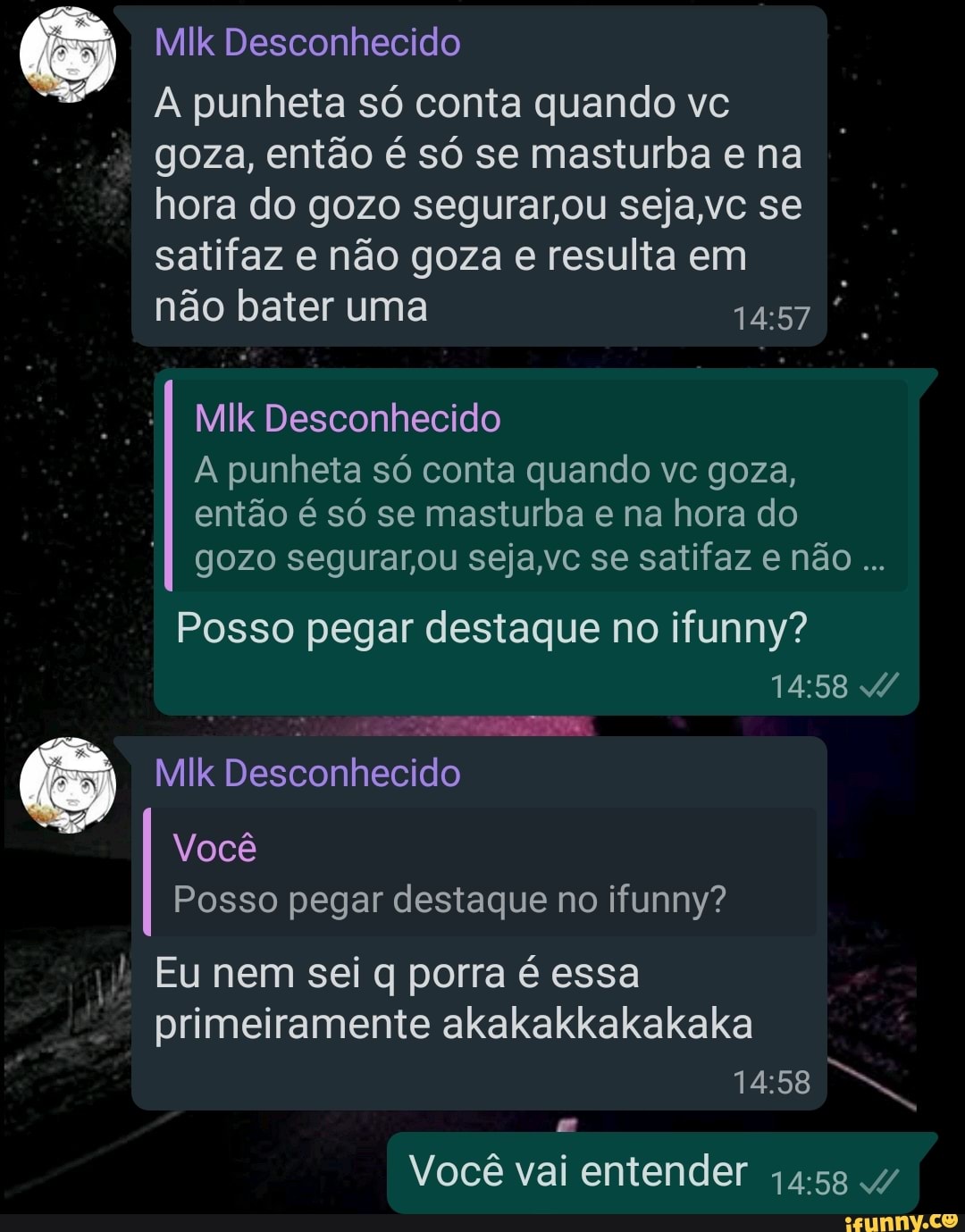 Milk Desconhecido punheta só conta quando vc goza, então é só se masturba e  na nora