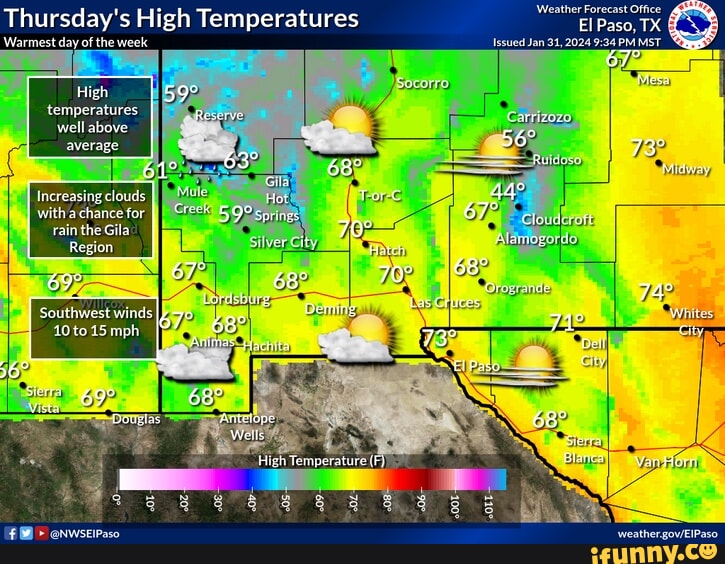 Thursday's High Temperatures Warmest day of the week High temperatures