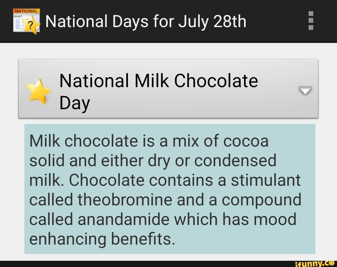 I National Days for July 28th National Milk Chocolate Day Milk