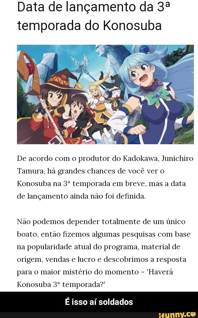 KonoSuba: Quando será lançado a 3ª temporada?