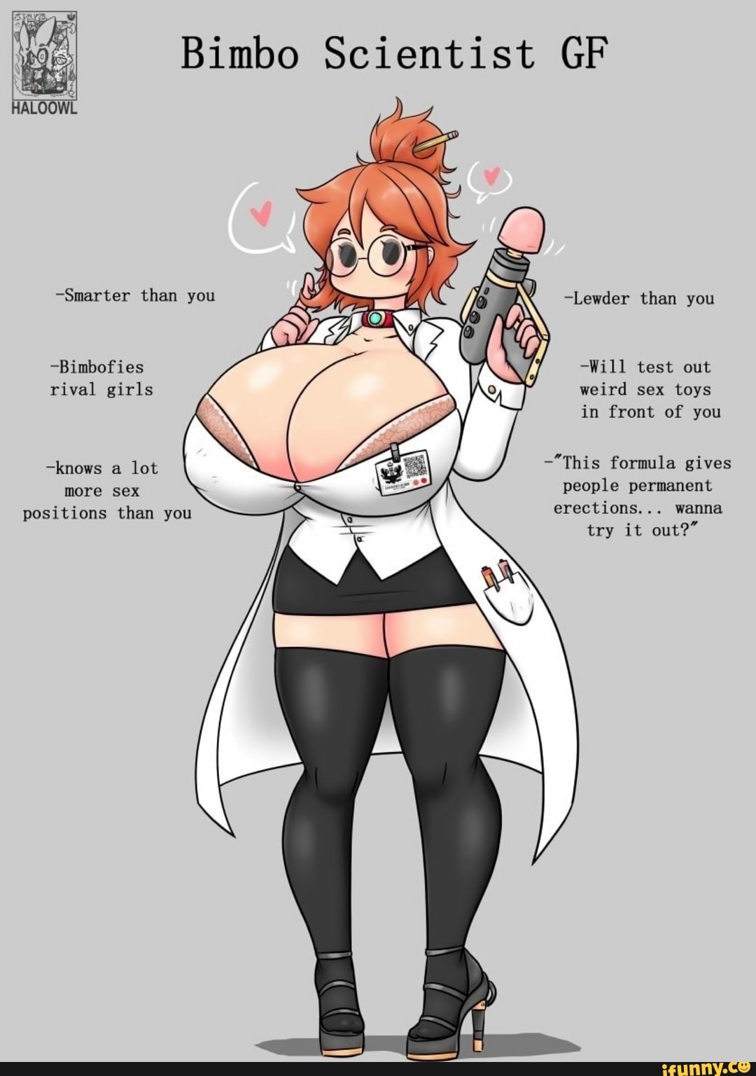 Bimbo Scientist GF IALOOWL -Smarter than you -Lewder than you -Will test  out weird sex toys