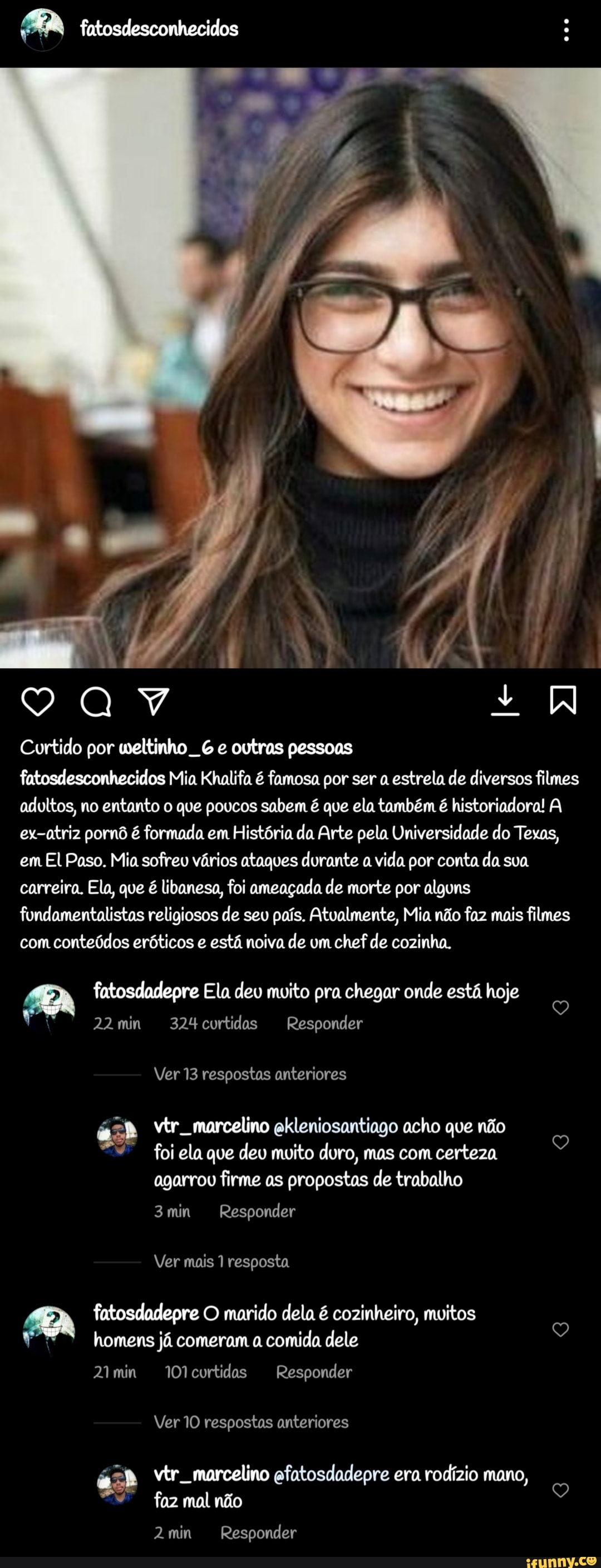 W fatosdesconhecidos Curtido por weltinho. e outras pessoas  fatosdesconhecidos Mia Khalifa é famosa por ser a