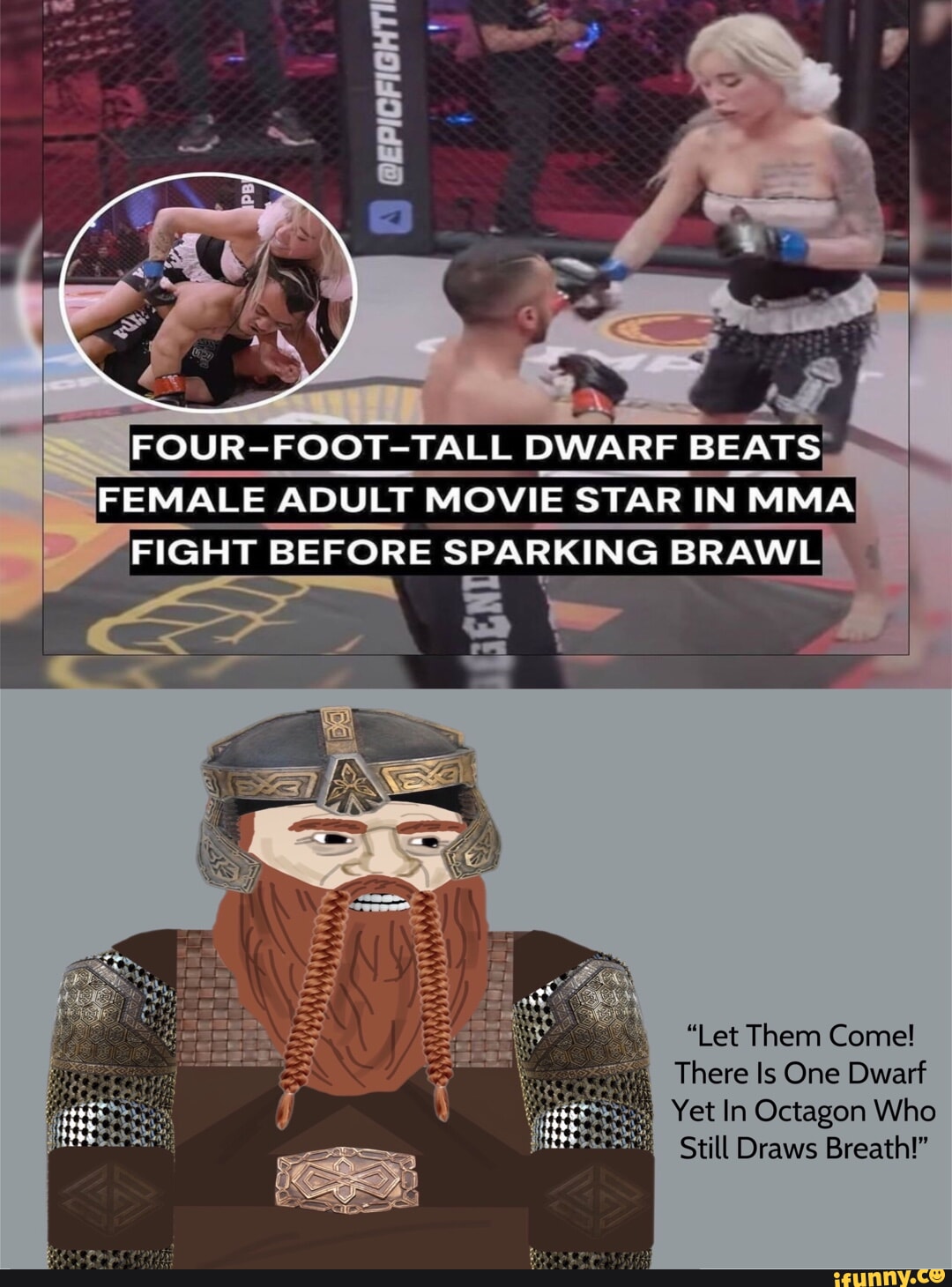 FOUR-FOOT-TALL DWARF BEATS; FEMALE ADULT MOVIE STAR IN MMA FIGHT BEFORE  SPARKING BRAWL 