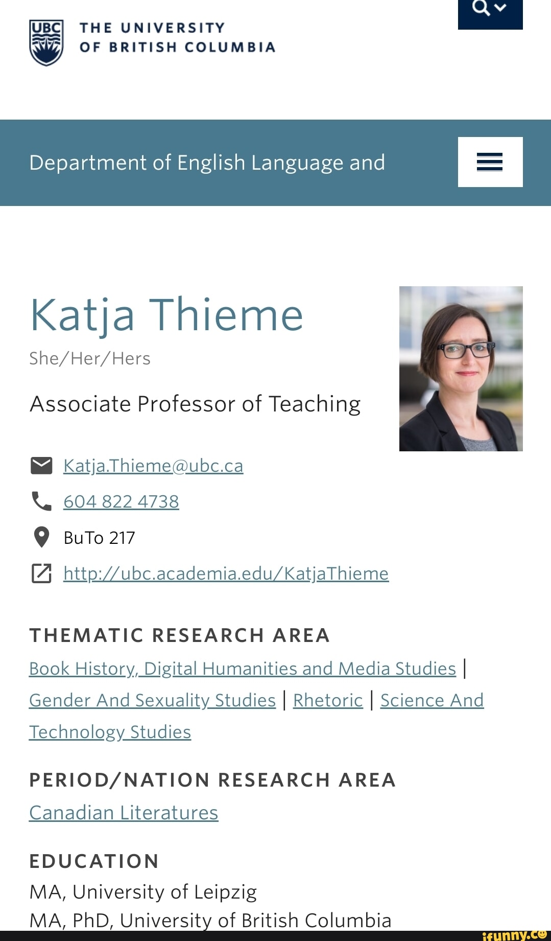 UBC] THE UNIVERSITY OF BRITISH COLUMBIA Department of English Language and  Katja Thieme Associate Professor of