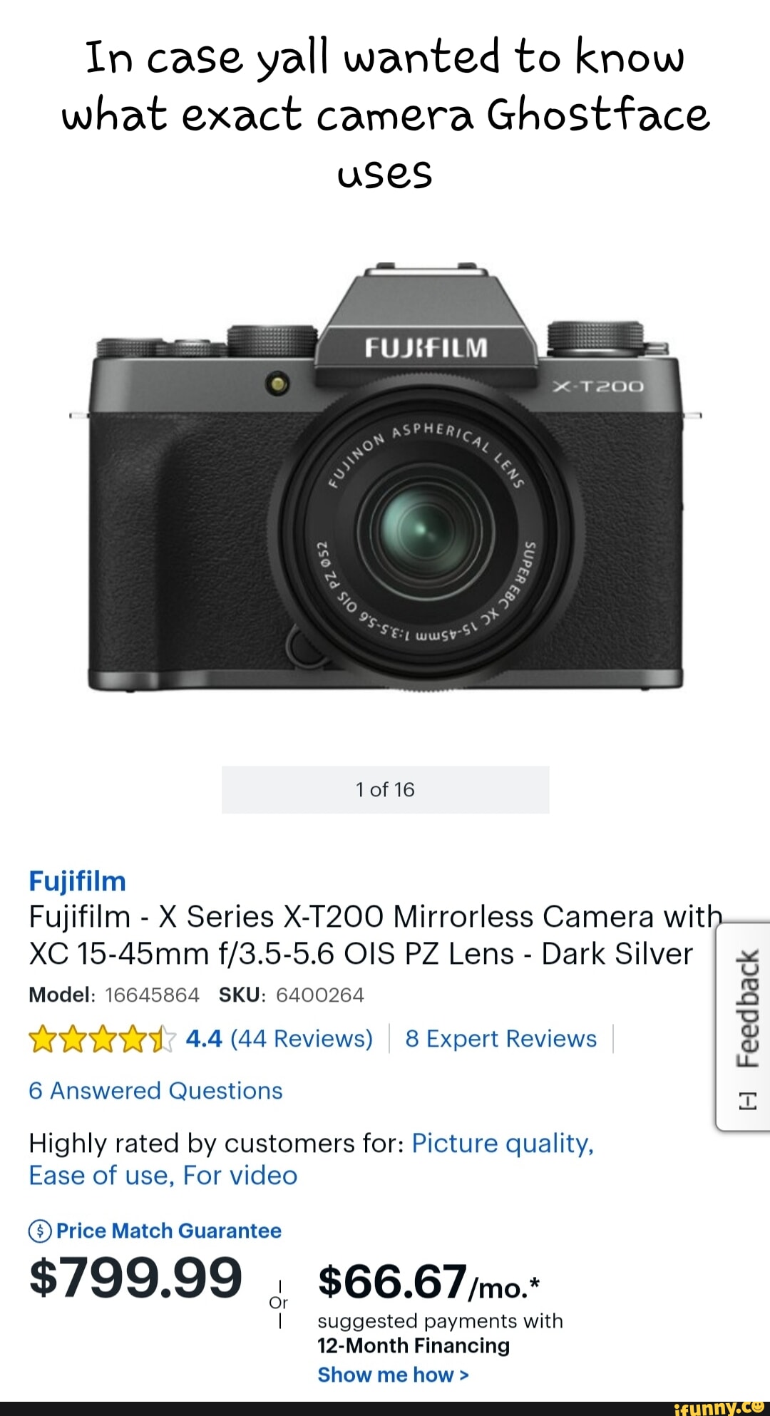 In case yall wanted to know what exact camera Ghostface uses FUJIFILM 1 of  16 Fujifilm