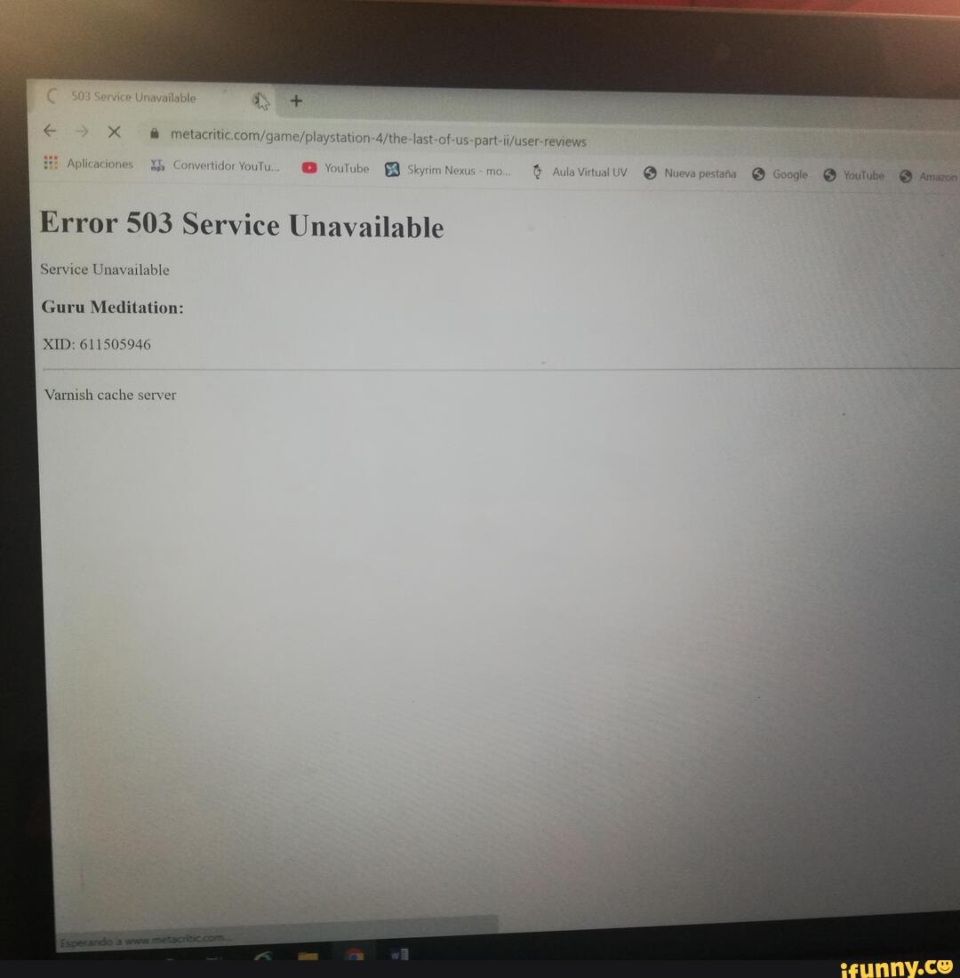 503 Service Unavailable WV INE + Aplicaciones CONVertidor YouTu... YouTube  Skyrim Nexus - mo Error 503 Service Unavailable Service Unavailable Guru  Meditation: XID: 611505946 Varnish cache server - iFunny Brazil