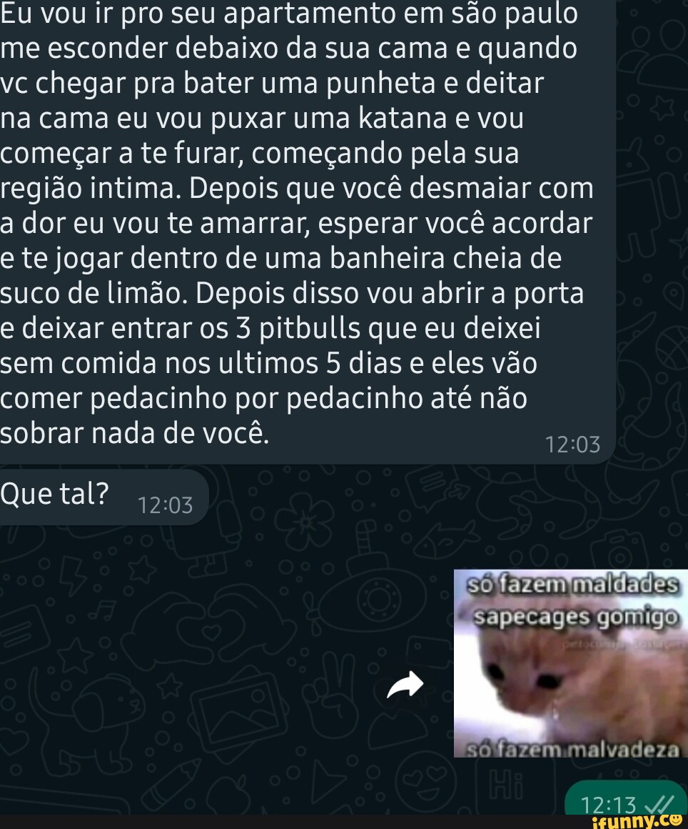 Eu vou ir pro seu apartamento em são paulo me esconder debaixo da sua cama e