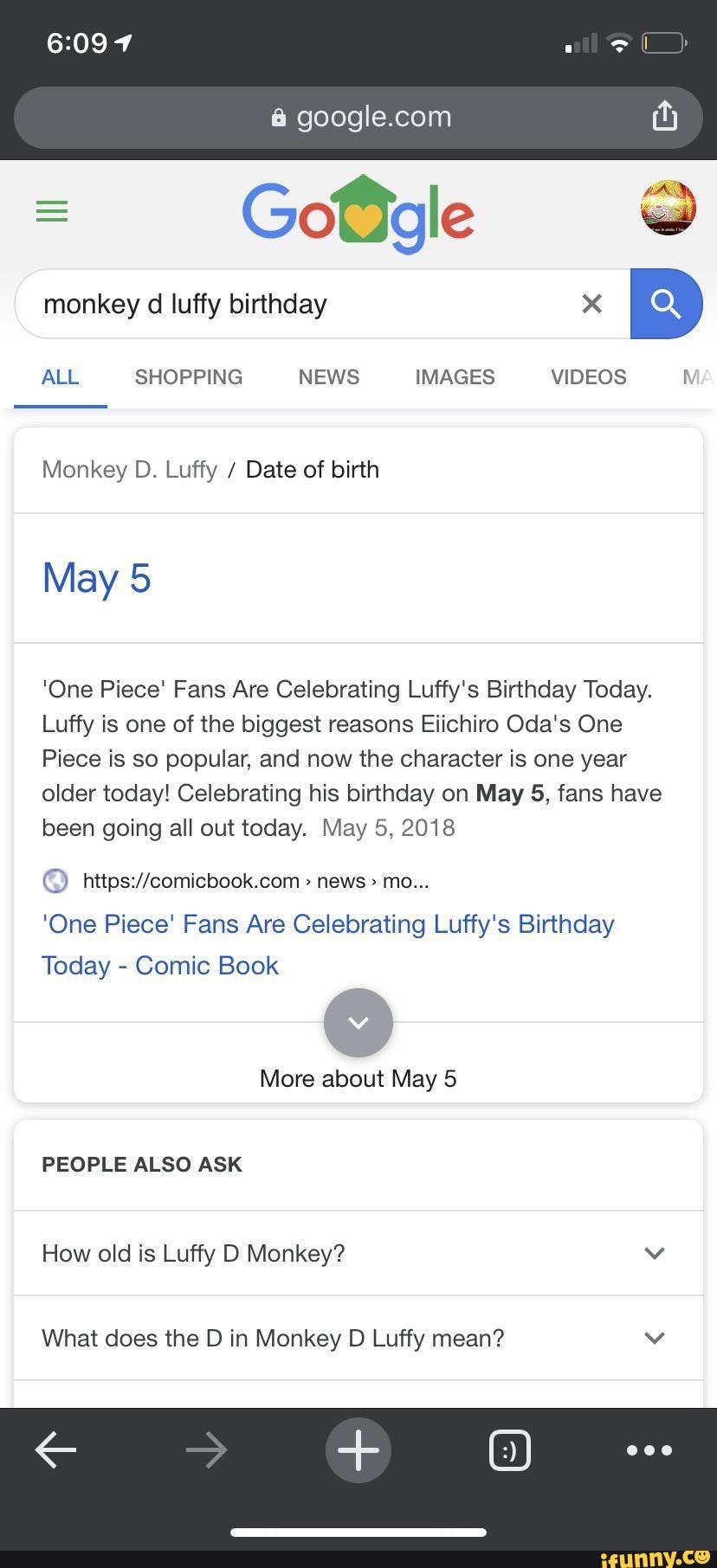 Gofgle monkey d luffy birthday ALL SHOPPING NEWS IMAGES VIDEOS Monkey D.  Luffy / Date of birth