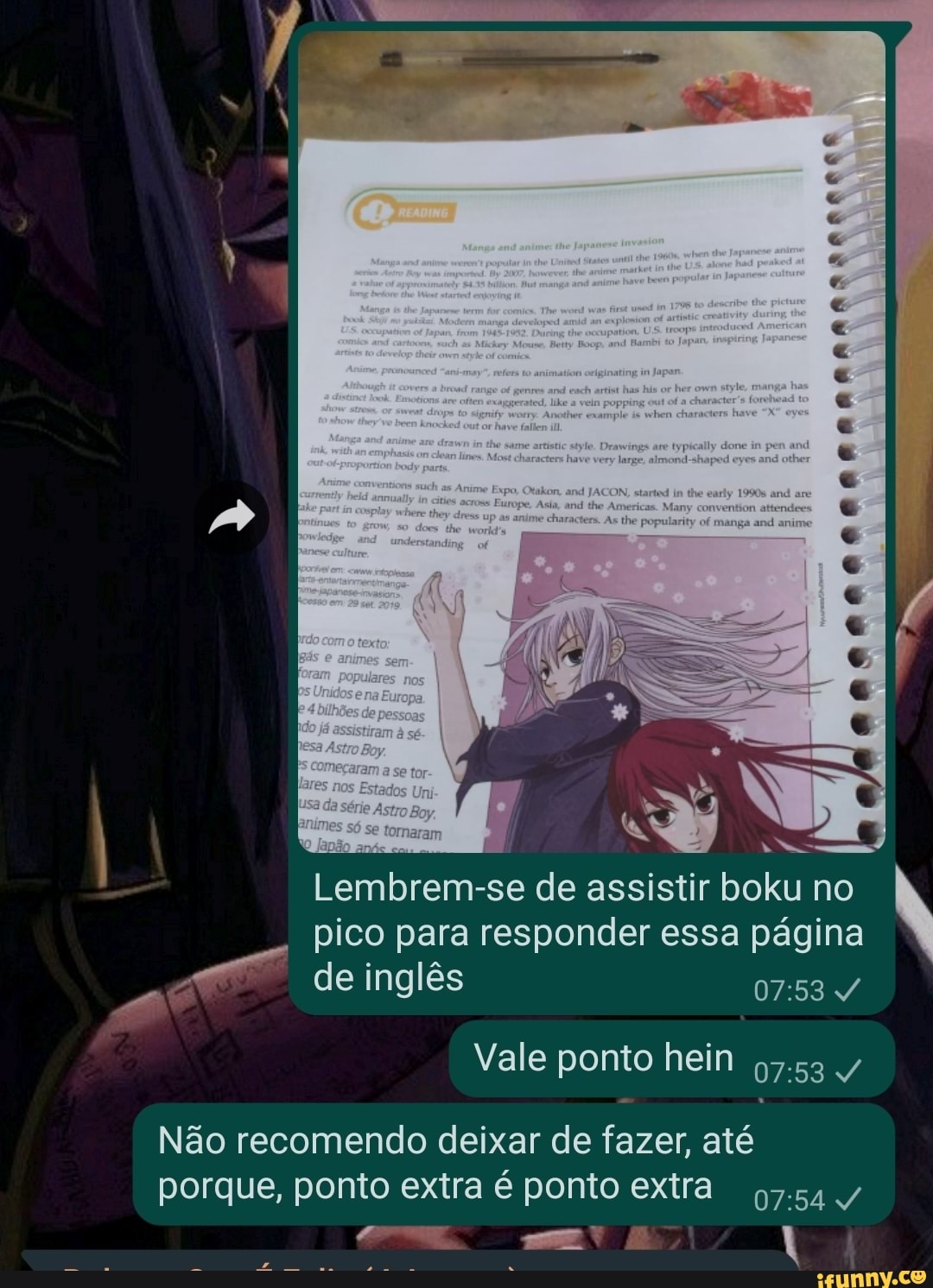 Dioao se Lembrem-se de assistir boku no pico para responder essa página de  inglês Vale ponto hein 97.53 Não recomendo deixar de fazer, até porque,  ponto extra é ponto extra - iFunny