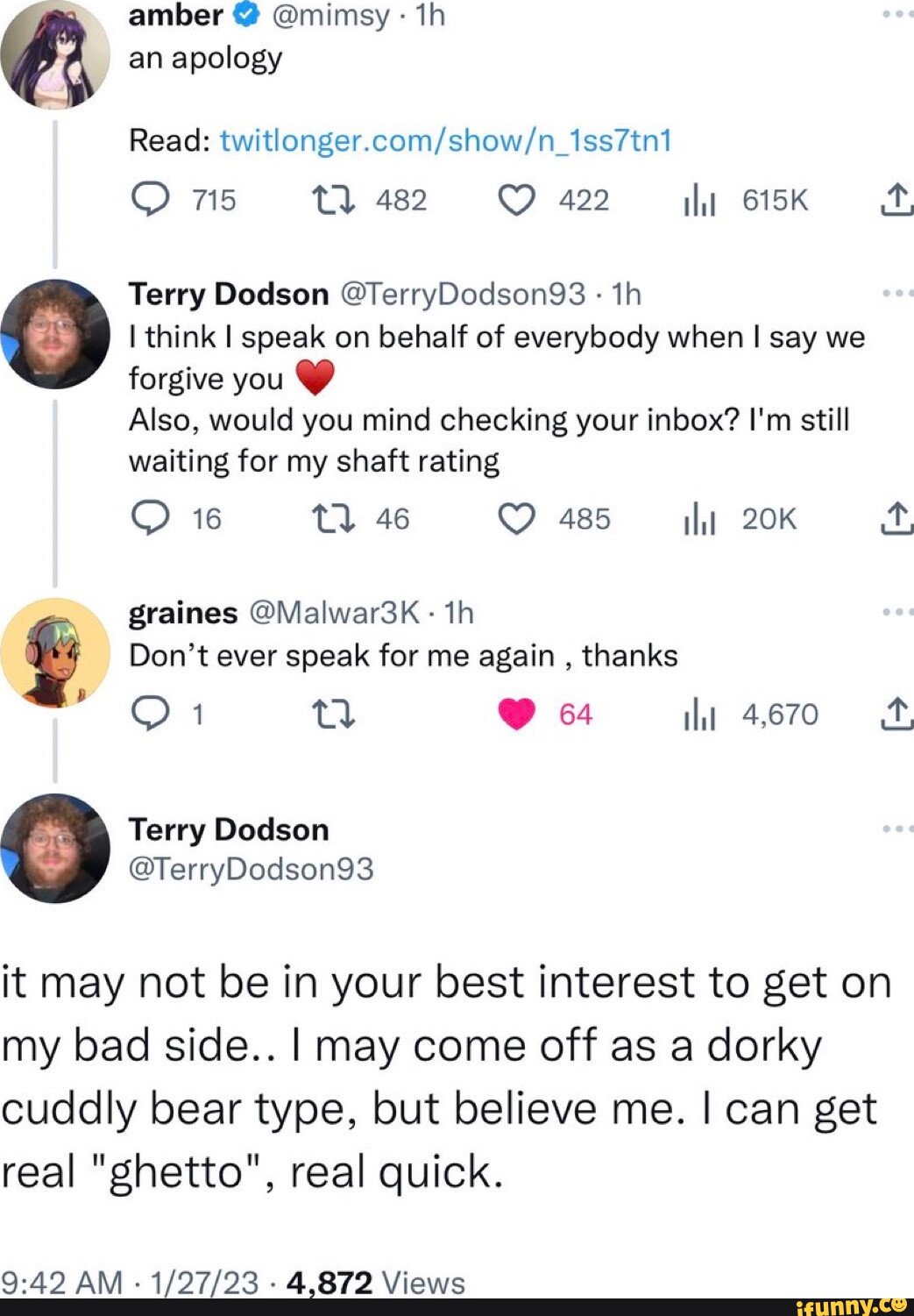 Amber @mimsy th an apology Read: 715 Tl 482 422 615K Terry Dodson  @TerryDodson9Q3 th I