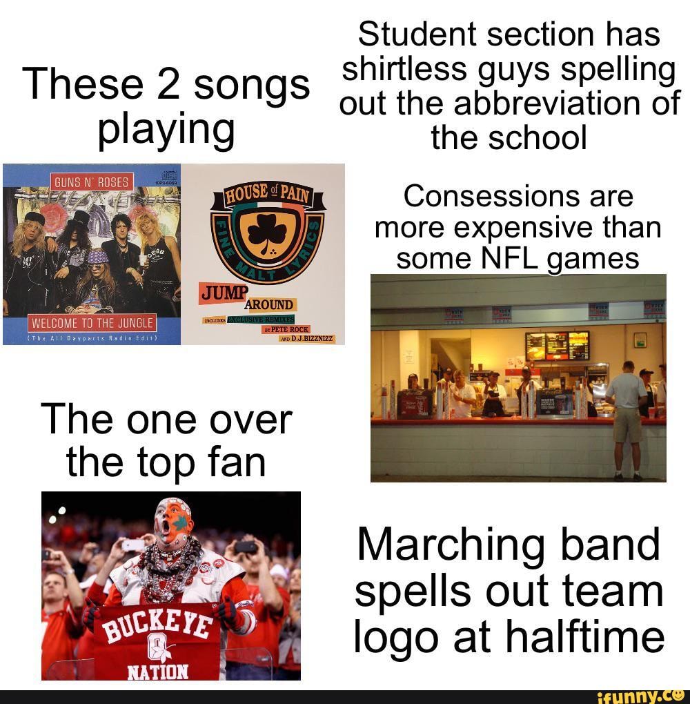 Student section has shirtless guys spelling These 2 songs out the