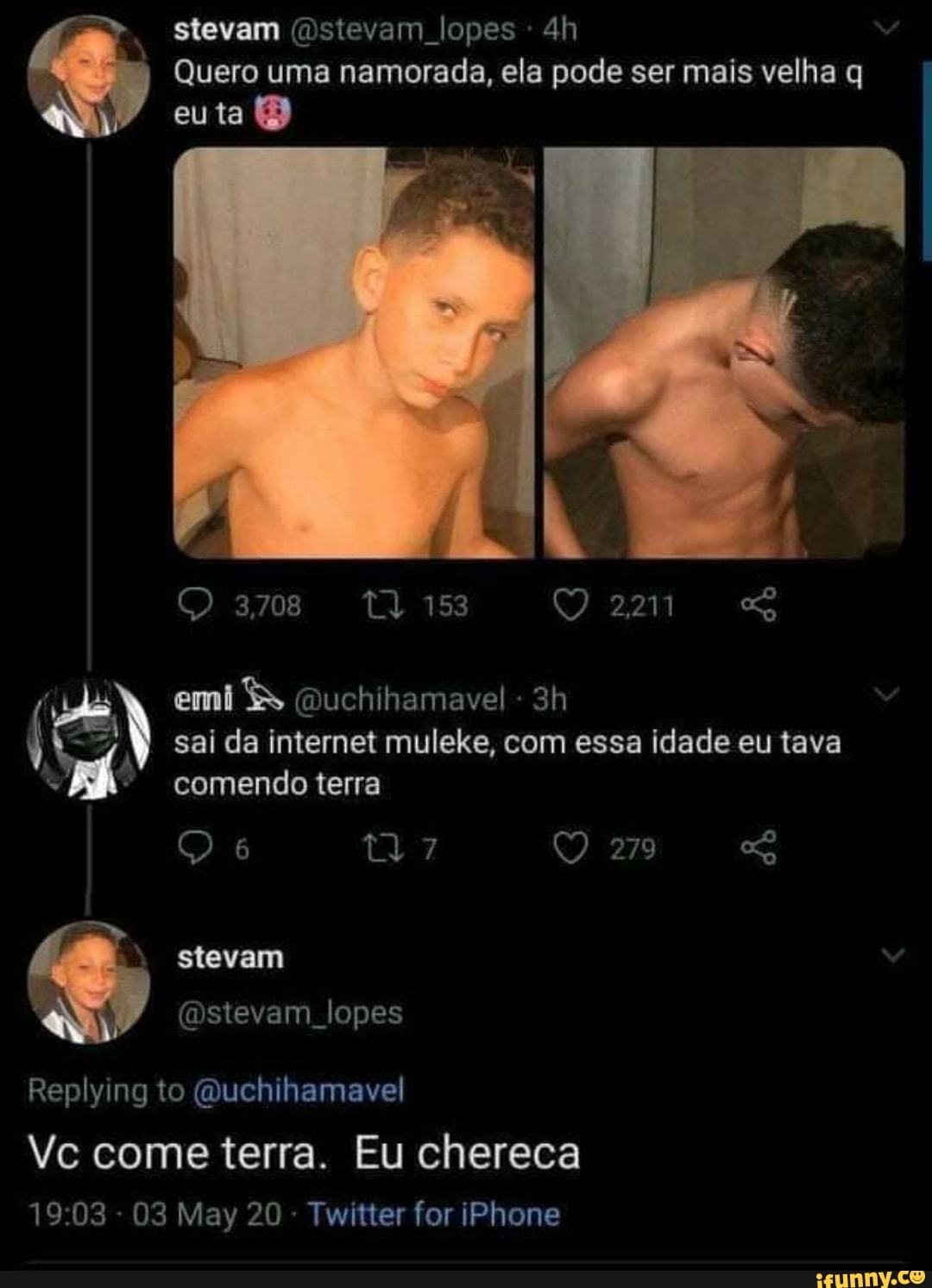 Stevam Gstevam lopes Quero uma namorada, ela pode ser mais velha q eu ta  3708 emi