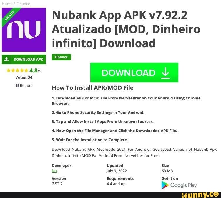 NU DOWNLOAD APK 4.85 Votes: 34 OReporr Nubank App APK v7.92.2 Atualizado  [MOD, Dinheiro infinito]