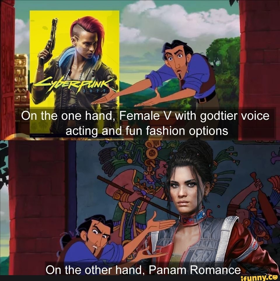 On the one hand, Female V with godtier voice acting and fun fashion options  On the other hand. Panam Romance - iFunny Brazil