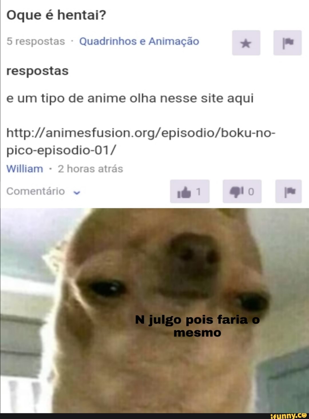 Oque é hentai? 5 respostas Quadrinhos e Animação oe = respostas e um tipo  de anime olha nesse site aqui http://animesfusion.org/episodio/boku-no- pico -episodio-01/ - iFunny Brazil