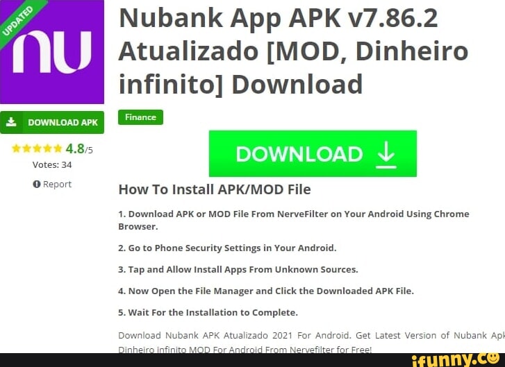 NU DOWNLOAD APK 4.85 Votes: 34 OReporr Nubank App APK v7.92.2
