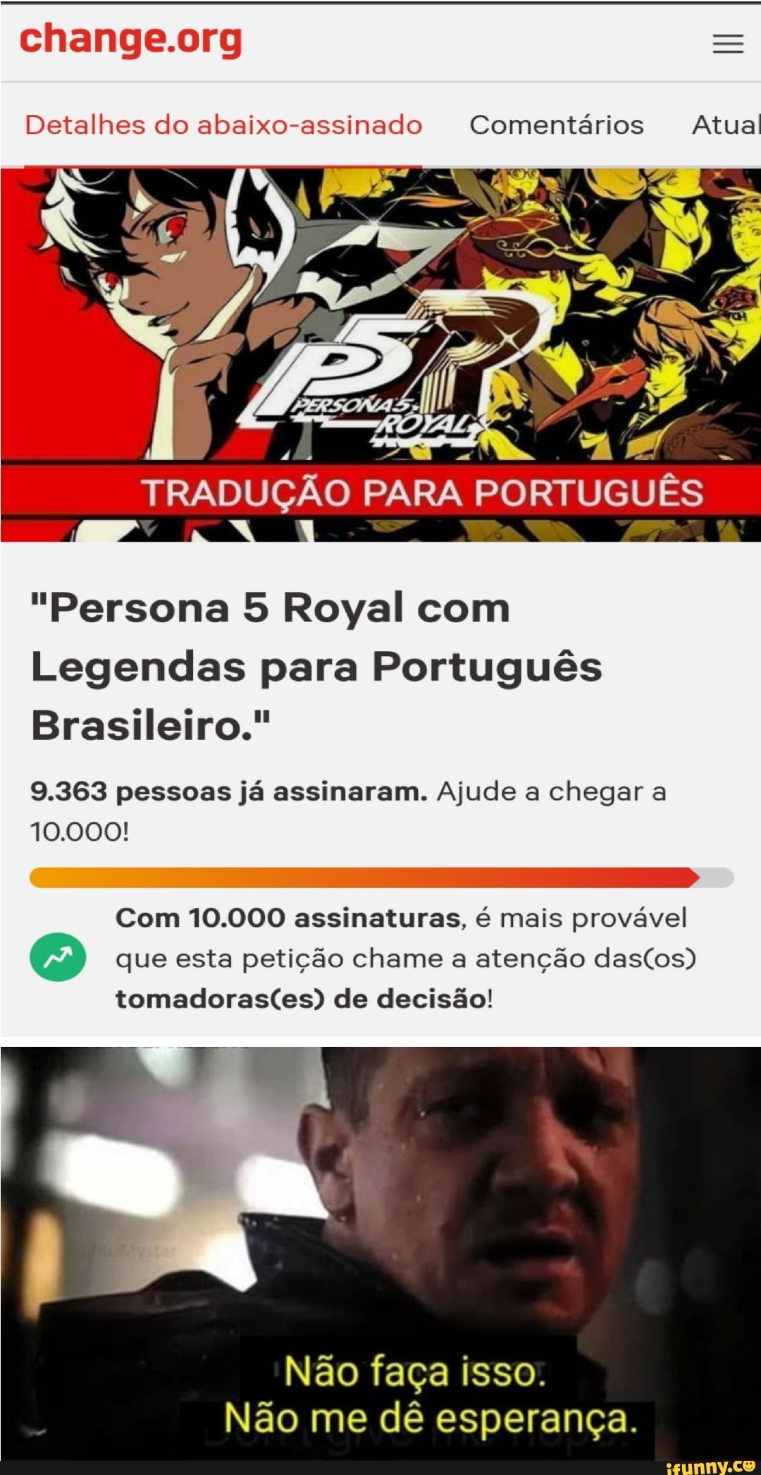 O próximo ingrediente, é fragmento de um sonho perdido Persona 5 Royal com  Legendas para Português Brasileiro. 9.240 pessoas já assinaram. Ajude a  chegar a 10.000! Perfeito - iFunny Brazil
