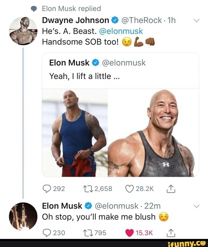 Elon Musk Shares Memes of His Face on Dwayne The Rock Johnson's Body