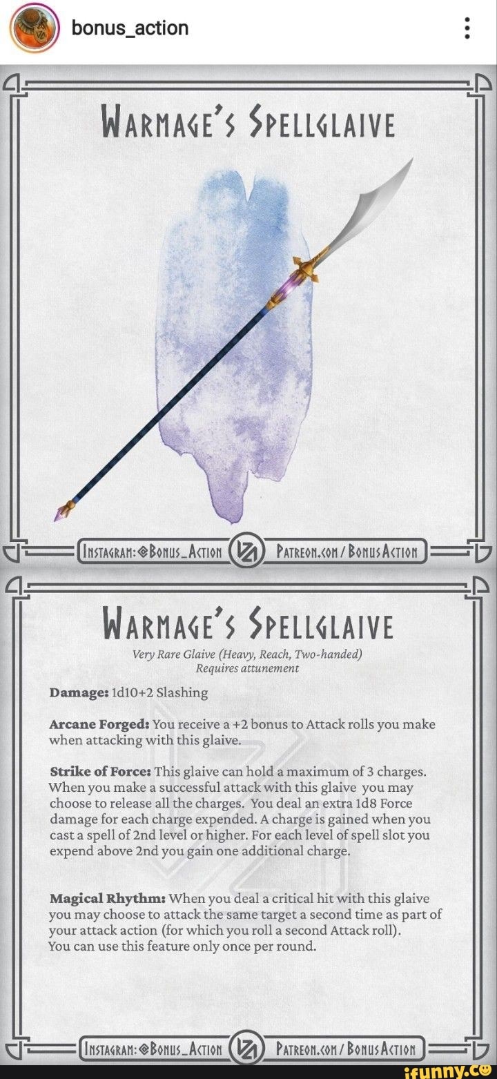 Bonus action WARMAGE S SPELLGLAIVE BonusAction WARMASE S