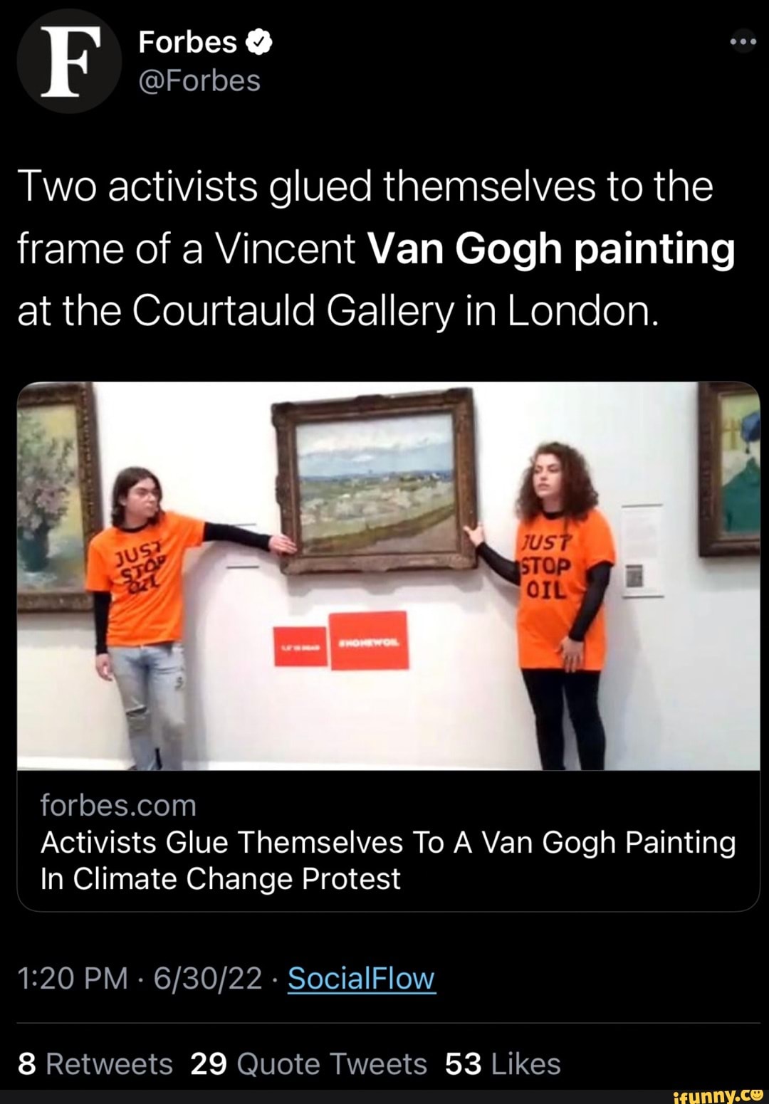 Climate Activists Glue Themselves to Van Gogh Painting in London
