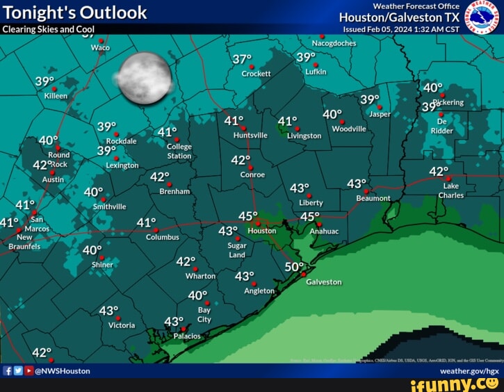 Tonight s Outlook Clearing Skies and Cool 40 Aust it Brenham Nea