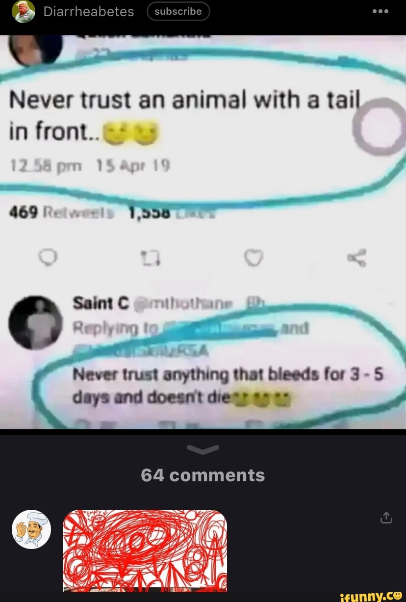 Diarrheabetes (subscribe Never trust an animal with a tail in front